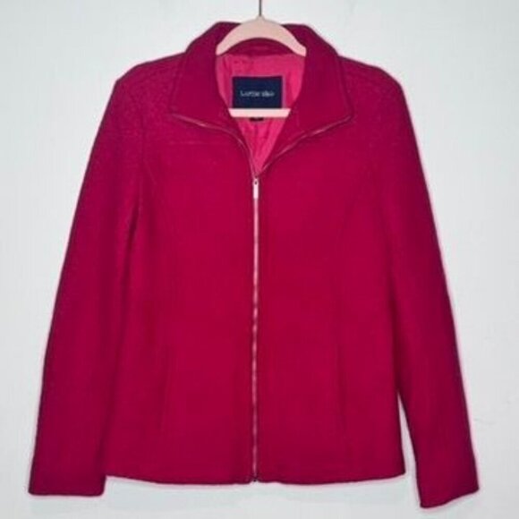 Lands' End Red‎ Pink Boiled Wool Blend Coat Full Zip Jacket Pockets Womens 4 - Picture 1 of 8